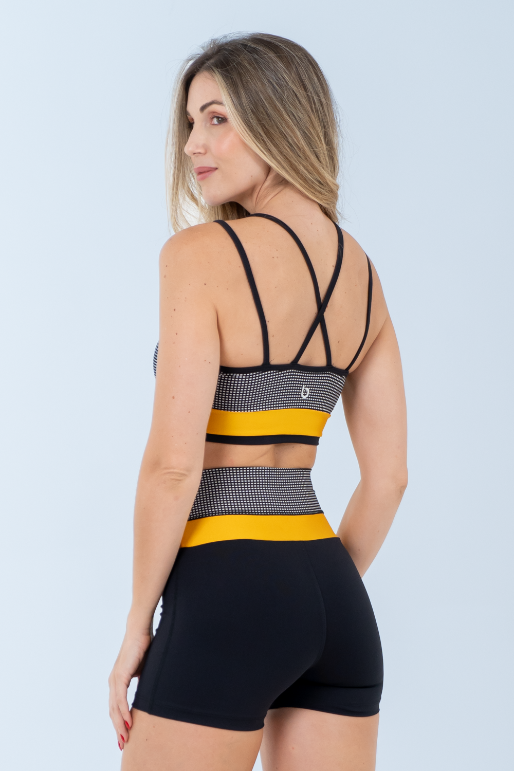 Top Madras Preto/Mostarda