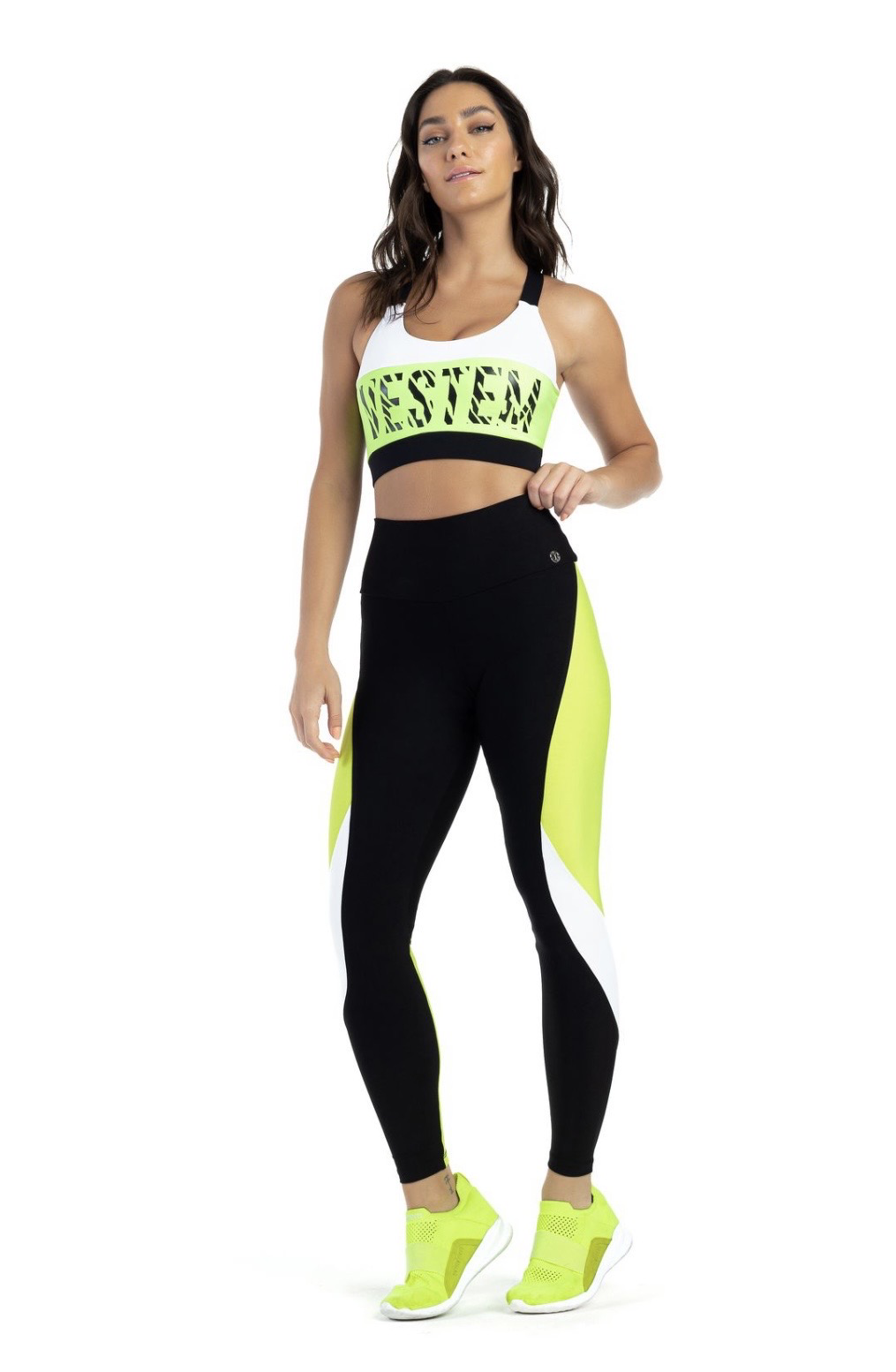 Calça Legging Black Tea preto c Amarelo