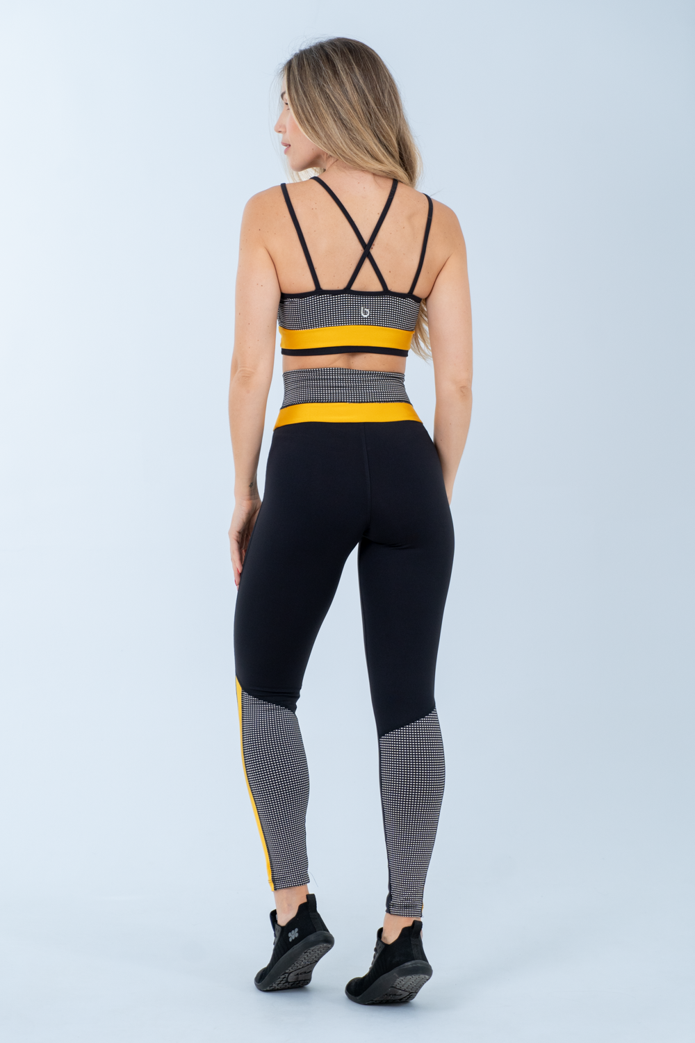 Calça Legging Madras Preto/Mostarda