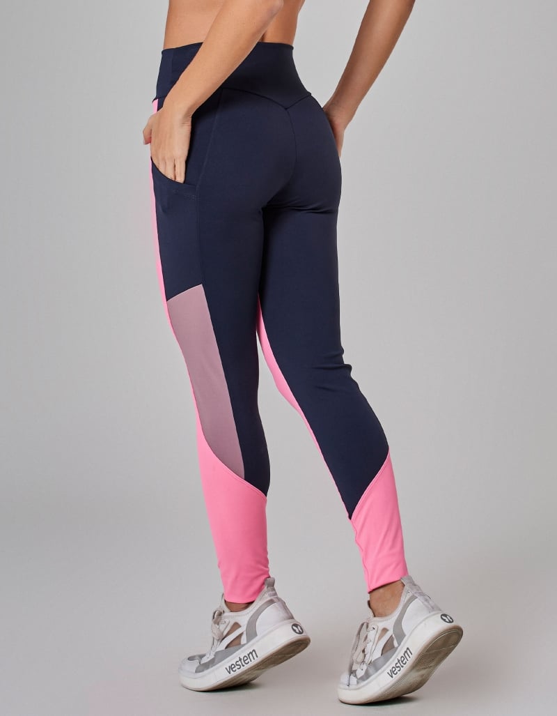 Calça Legging Tricolor Trek Marinho/Rosa Aurora