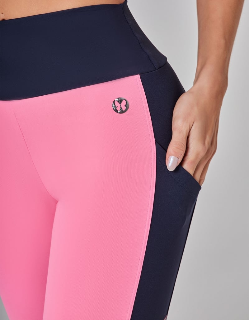 Calça Legging Tricolor Trek Marinho/Rosa Aurora