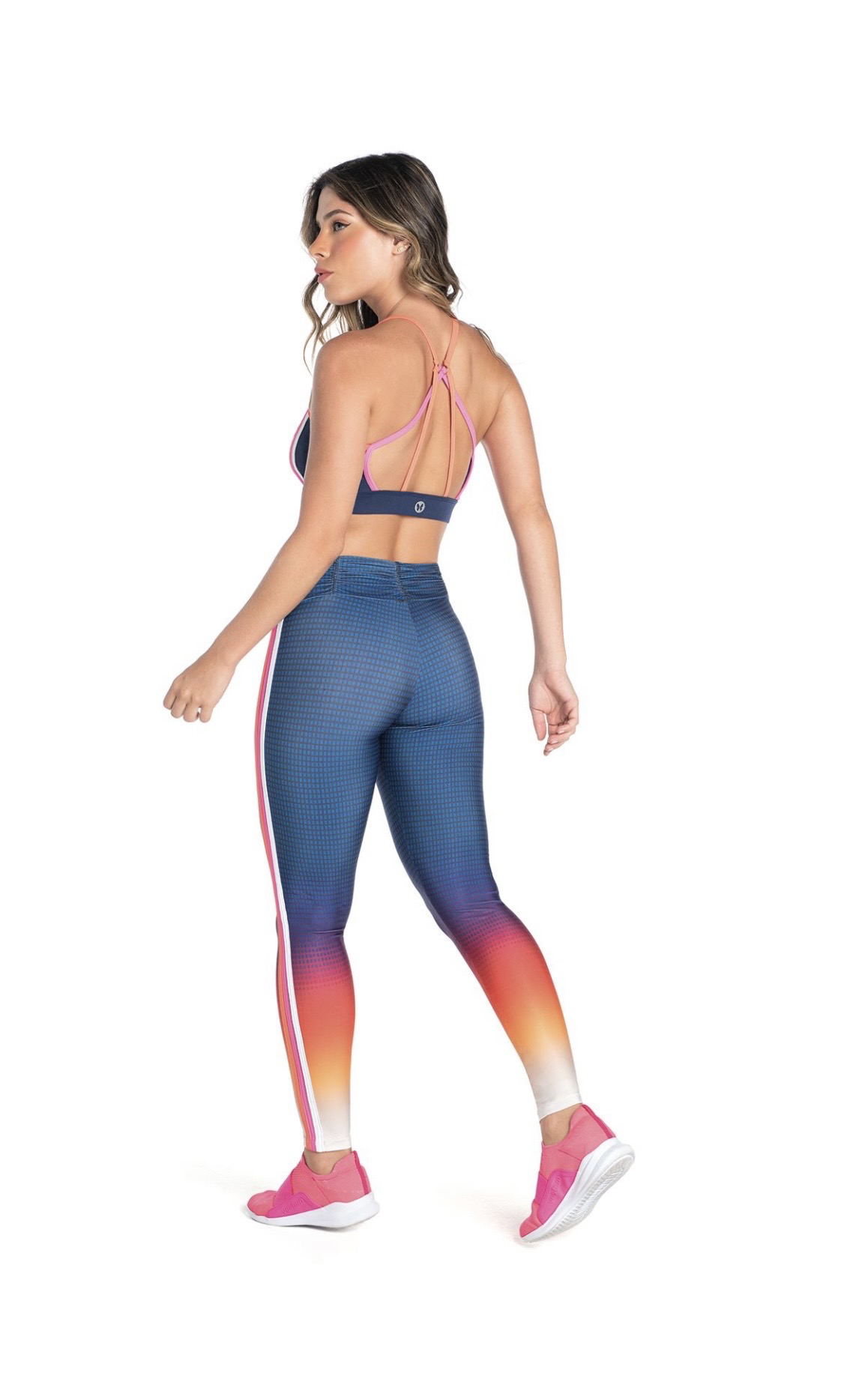 Calça Legging cos Frufru Degrade Pink c Laranja Neon