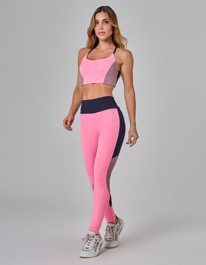 Calça Legging Tricolor Trek Marinho/Rosa Aurora