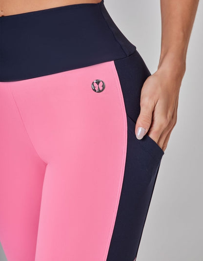 Calça Legging Tricolor Trek Marinho/Rosa Aurora